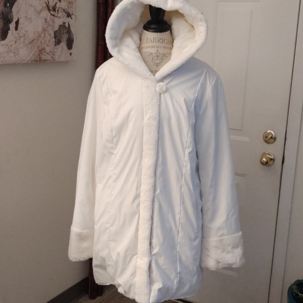 NWT -XL Dennis Basso Reversible Snow White Jacket